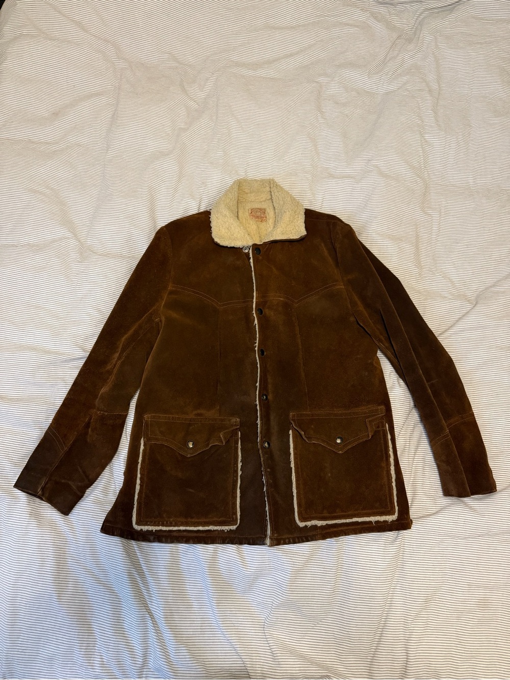 Brown Shearling-Trim Suede Jacket - Men’s Medium